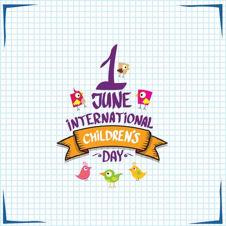 1 june international childrens day cartoon doodle style banner background. happy Children day greeting cad, icon or label. Cartoon kids day poster. Children day hand drawn banner designのイラスト素材