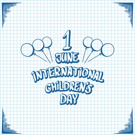 1 june international childrens day cartoon doodle style banner background. happy Children day greeting cad, icon or label. Cartoon kids day poster. Children day hand drawn banner designのイラスト素材