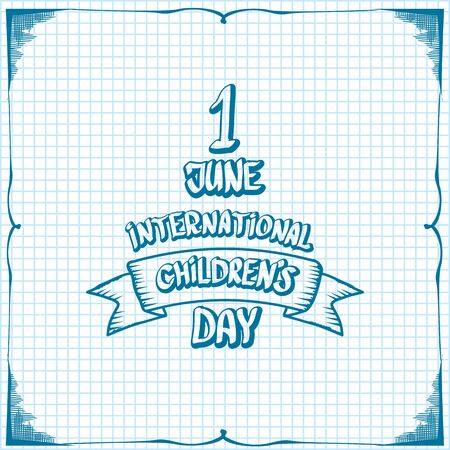 1 june international childrens day cartoon doodle style banner background. happy Children day greeting cad, icon or label. Cartoon kids day poster. Children day hand drawn banner designのイラスト素材
