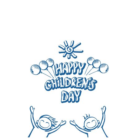 1 june international childrens day cartoon doodle style banner background. happy Children day greeting cad, icon or label. Cartoon kids day poster. Children day hand drawn banner designのイラスト素材