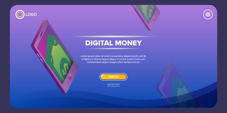 Vector Mock-up design of website or landing page. concept digital marketing background. vector digital mobile money walletのイラスト素材