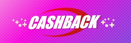 vector cash back icon isolated on modern violet background. cashback or money refund horizontal banner backgroundのイラスト素材