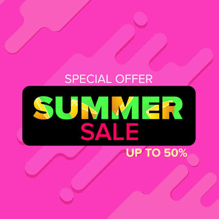 summer sale modern color design template banner or poster. Vector Summer sale label with typographic text isolated on abstract pink backgroundのイラスト素材