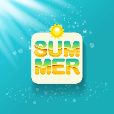 vector special offer summer label design template . Summer sale banner or badge with beautiful sun and calligraphic text on azure background with sun lightsのイラスト素材