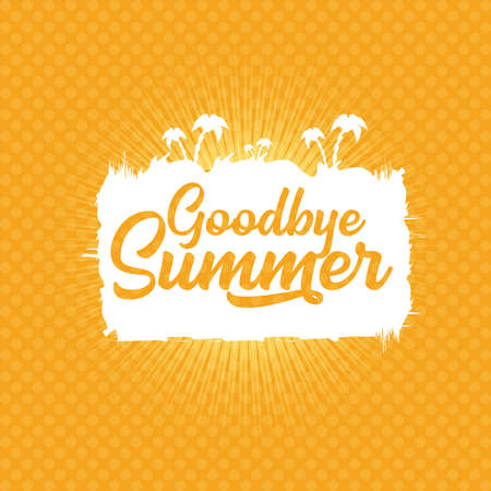 White goodbye summer vector concept text label or sticker on orange summer background with sun lightsのイラスト素材