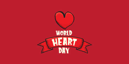 world heart day horizontal banner or background with heart isoalted on red layout.のイラスト素材