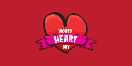 world heart day horizontal banner or background with heart isoalted on red layout.のイラスト素材