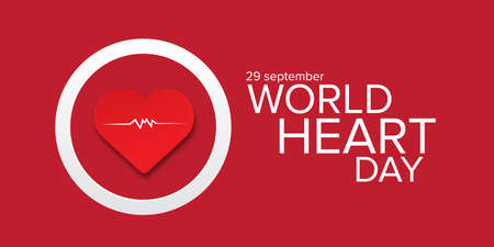 world heart day horizontal banner or background with heart isoalted on red layout.のイラスト素材