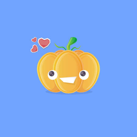 vector funny cartoon pumpkin character isolated on blue background. funky smiling cute autumn vegetable character. Halloween cartoon smiling pumpkinのイラスト素材
