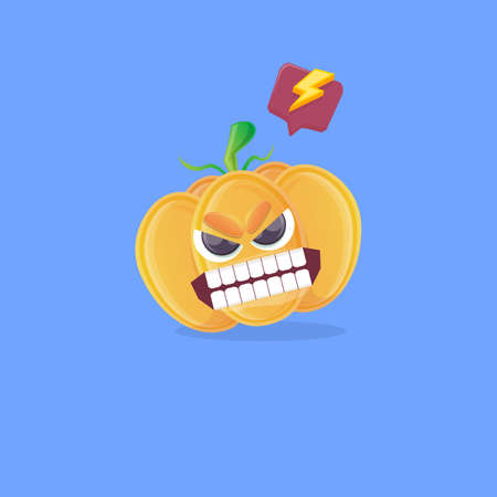 vector funny cartoon pumpkin character isolated on blue background. funky smiling cute autumn vegetable character. Halloween cartoon smiling pumpkinのイラスト素材
