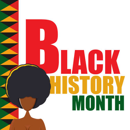 Vector black history month banner or poster with afro woman isolated on white backgroundのイラスト素材