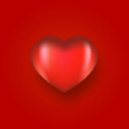 Vector 3d realistic glossy heart icon with soft shadow isolated on red classic background. Love icon or sign on redのイラスト素材