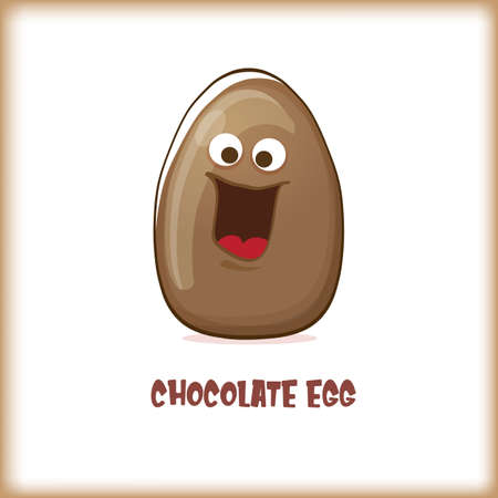 Cartoon chocolate easter egg cartoon characters isolated on white background. My name is egg vector concept illustration. funky sweet chocolate easter character with eyes and mouthのイラスト素材