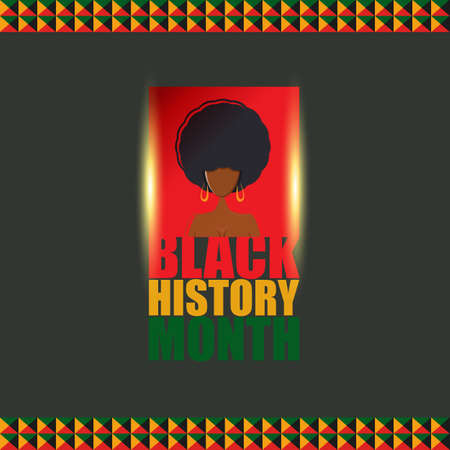 Vector black history month banner or poster with afro woman isolated on black background with...