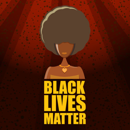 Black lives matter banner with afro american girl silhouette with afro style hair. Black lives matter graphic poster or print design template against racial discrimination with black womanのイラスト素材