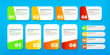 Vector modern progress paper web banners big set with shadow isolated on blue background. Modern vertical color infographics banners collectionのイラスト素材