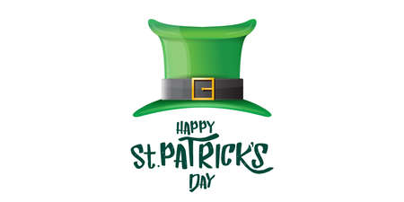 vector saint patricks day horizontal banner with greeting text and green funky patricks hat on white background. saint patricks day poster, flyer or web banner design templateのイラスト素材