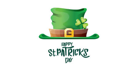 vector saint patricks day horizontal banner with greeting text and green funky patricks hat on white background. saint patricks day poster, flyer or web banner design templateのイラスト素材