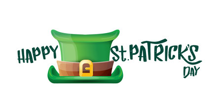 vector saint patricks day horizontal banner with greeting text and green funky patricks hat on white...