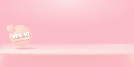 Vector Empty pastel pink color studio table room background, product display with copy space for display of content design. Horizontal Banner for advertising products on website. Pink abstract podiumのイラスト素材