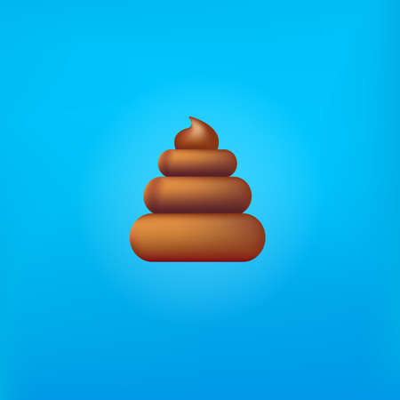 Vector chocolate sweet poop icon isolated on abstract blue background. Cartoon funky pile of poo...