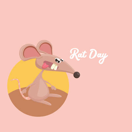 World Rat Day banner with Vector cartoon funny mouse animal isolated on pink background. Little cute smiling mice characterのイラスト素材