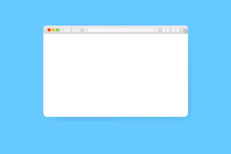 Modern web browser window design isolated on blue background. Web window screen mockup with shadow. Internet empty web landing page concept with search bar and buttons. Vector illustrationのイラスト素材