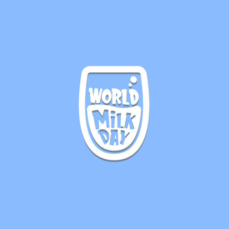 vector wold milk day outline style icon or label isolated on violet background. Milk day greeting poster design template. Milk day with milk glassのイラスト素材