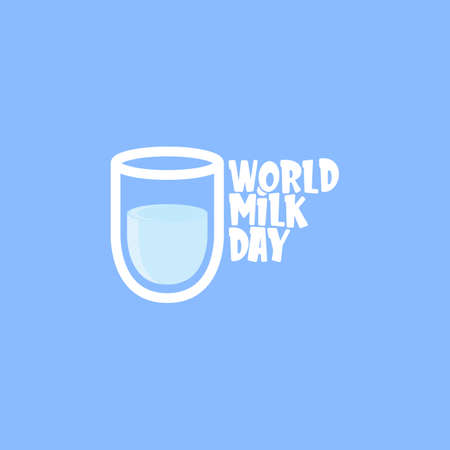 vector wold milk day outline style icon or label isolated on violet background. Milk day greeting poster design template. Milk day with milk glassのイラスト素材