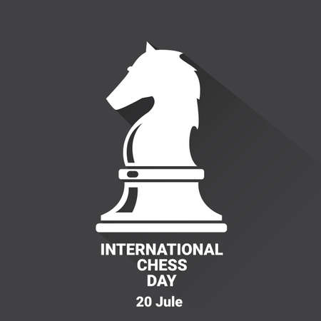 international chess day background or poster. vector chess day banner with white chess figure isolated on black background.のイラスト素材