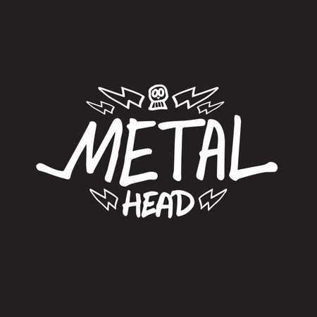 Vector Metalhead quote for heavy metal music funs label print for t-shirt design template. Vintage old style Metal head concept illustration.のイラスト素材