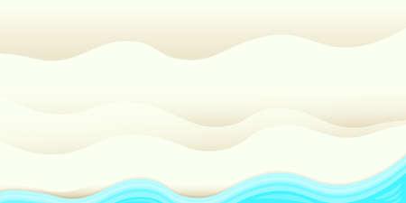 Top view summer beach background with golden sand and turquoise ocean waves. Vector summer beach party flyer or poster design template with tropical coastのイラスト素材