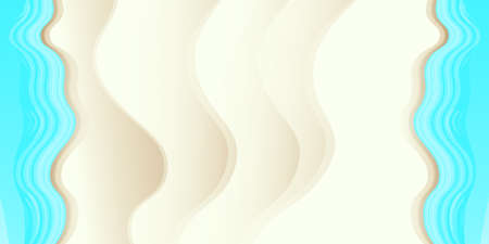 Top view summer beach background with golden sand and turquoise ocean waves. Vector summer beach party flyer or poster design template with tropical coastのイラスト素材