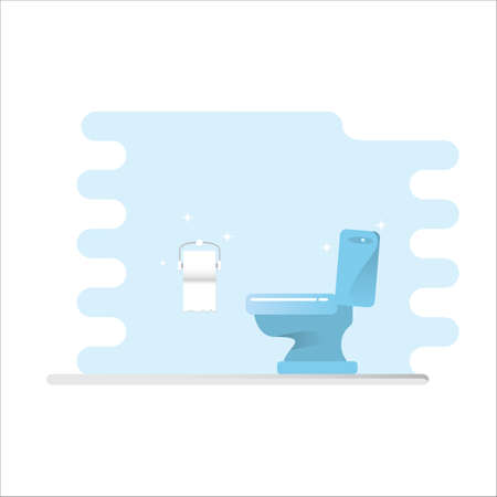 Toilet bawl icon with toilet paper roll isolated on blue background. Flat Toilet room icon. Vector Cleaning concept illustrationのイラスト素材