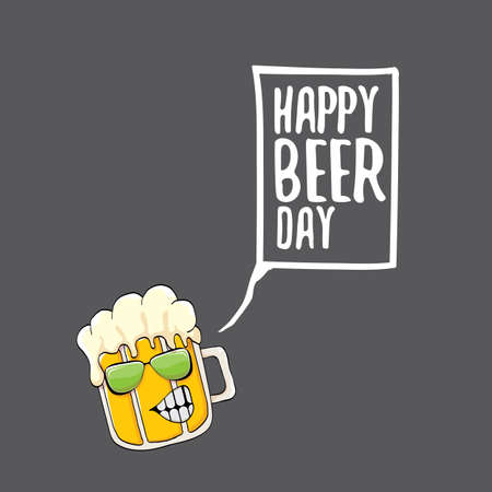International beer day vector concept illustration or summer poster with vector funky beer character. Cartoon funny International beer day labelのイラスト素材