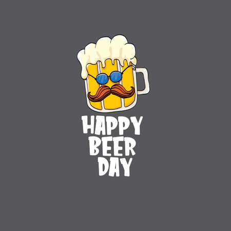 International beer day vector concept illustration or summer poster with vector funky beer character. Cartoon funny International beer day labelのイラスト素材