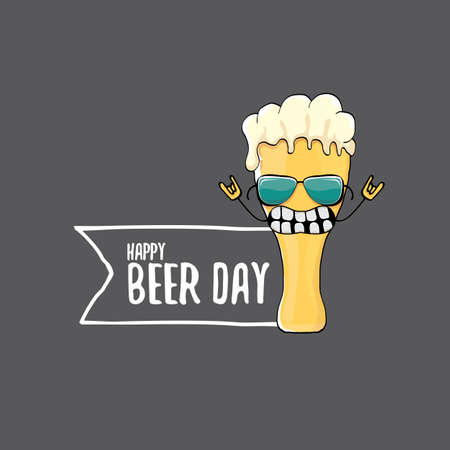 International beer day vector concept illustration or summer poster with vector funky beer character. Cartoon funny International beer day labelのイラスト素材