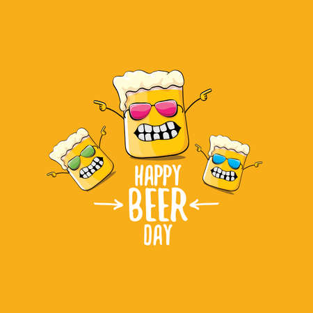 International beer day vector concept illustration or summer poster with vector funky beer character. Cartoon funny International beer day print labelのイラスト素材