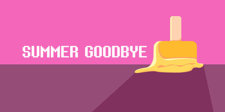 vector goodbye summer vintage concept horizontal illustration with orange melt ice creamon on pink background. End of summer horizontal background or bannerのイラスト素材