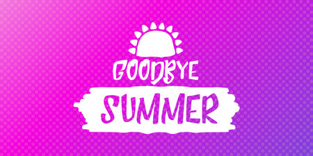 White goodbye summer vector concept text label or sticker on violet horizontal background. Goodbye summer concept illustrationのイラスト素材