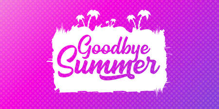 White goodbye summer vector concept text label or sticker on violet horizontal background. Goodbye summer concept illustrationのイラスト素材