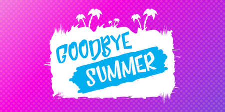 White goodbye summer vector concept text label or sticker on violet horizontal background. Goodbye summer concept illustrationのイラスト素材