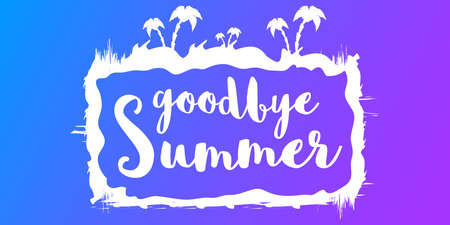 White goodbye summer vector concept text label or sticker on blue horizontal background. Goodbye summer concept illustrationのイラスト素材