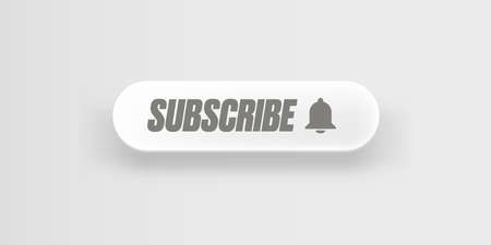 PrintWhite paper subscribes button with ring bell isolated on stylish grey background. Subscribe banner template with white paper Subscribe video channel buttonのイラスト素材