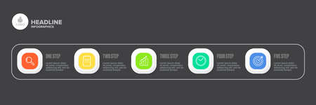Business infographic line process with square template design with icons and 5 options or steps on grey background. Vector white progress paper modern web banners set design templateのイラスト素材