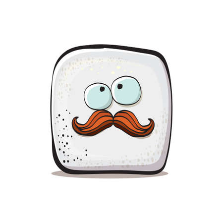 Vector Cartoon sugar cartoon characters isolated on white background. funky sweet sugar cube character with eyes and mouthのイラスト素材