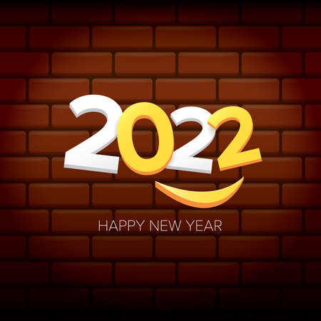 2022 Happy new year creative design background or greeting card with text. vectorr 2022 new year numbers isolated on brick wall backgroundのイラスト素材
