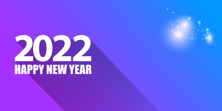 2022 Happy new year creative design horizontal banner background and greeting card with text. vector 2022 new year numbers isolated on modern ultra violet background with sparkles and lightsのイラスト素材