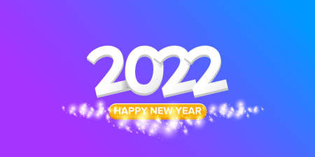 2022 Happy new year creative design horizontal banner background and greeting card with text. vector 2022 new year numbers isolated on modern ultra violet background with sparkles and lightsのイラスト素材