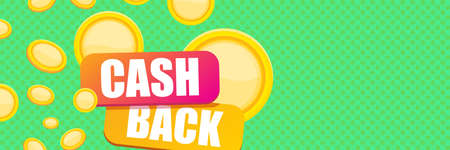 vector cash back horizontal banner design template with cash back icon and coins isolated on mint...